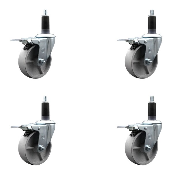 Service Caster 4'' Semi Steel Swivel 1-1/8'' Expanding Stem Caster Set Total Lock Brake, 4PK SCC-EXTTL20S414-SSS-118-4 - main